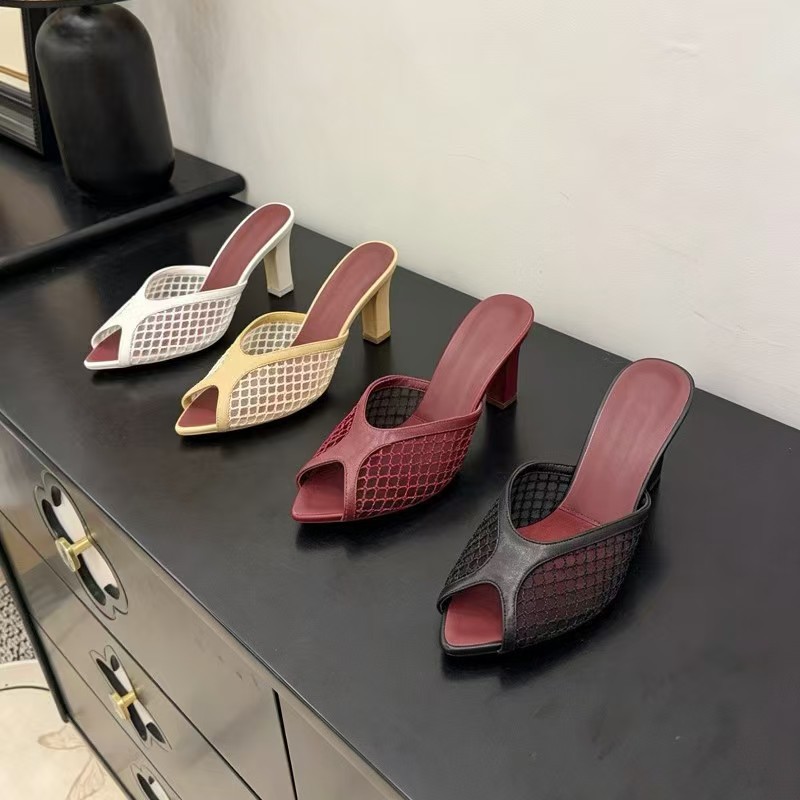 صنادل نسائية شبكية مفتوحة الأص - مراجعة Peep Toe Heels وسعره